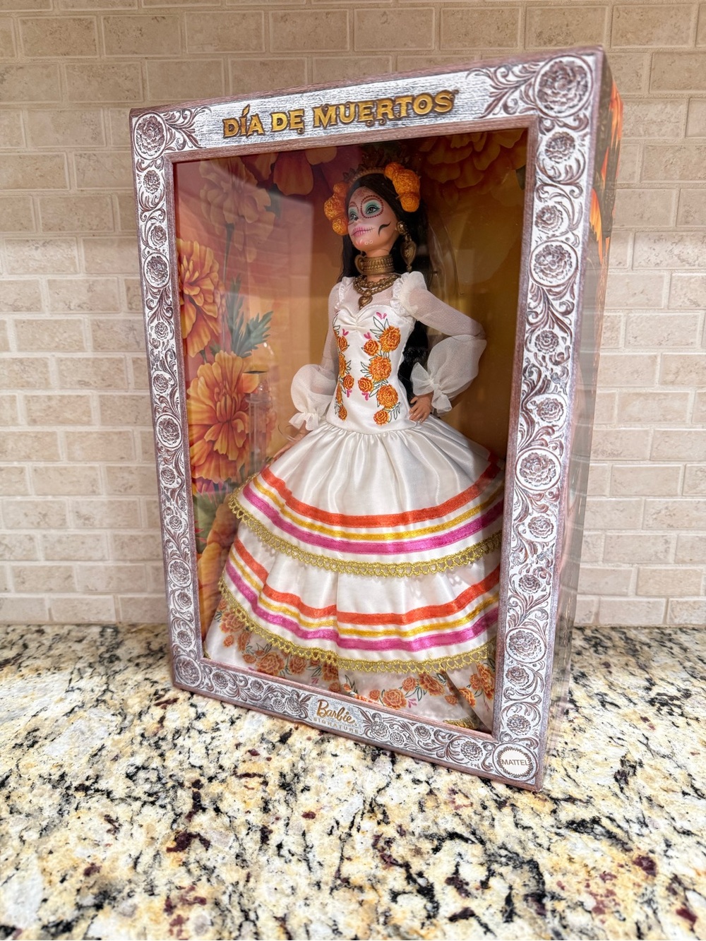 Barbie Día de Muertos Doll in White with Orange and Pink Accents